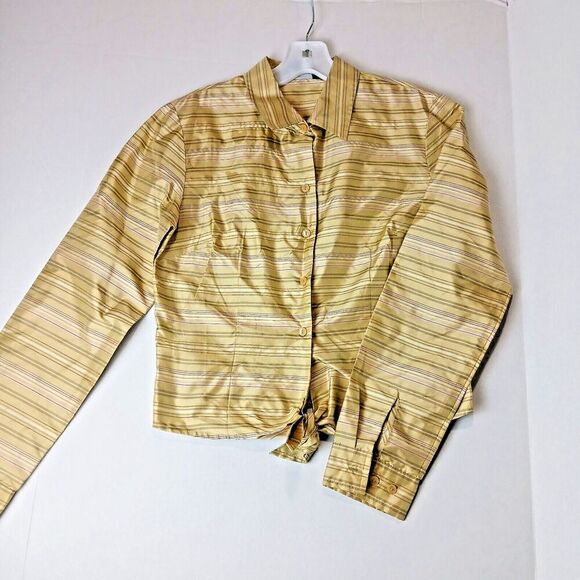 NWT Ann Taylor Size 4 100% Silk Green Blouse with Strips Has Buttons up Front. - Picture 1 of 14